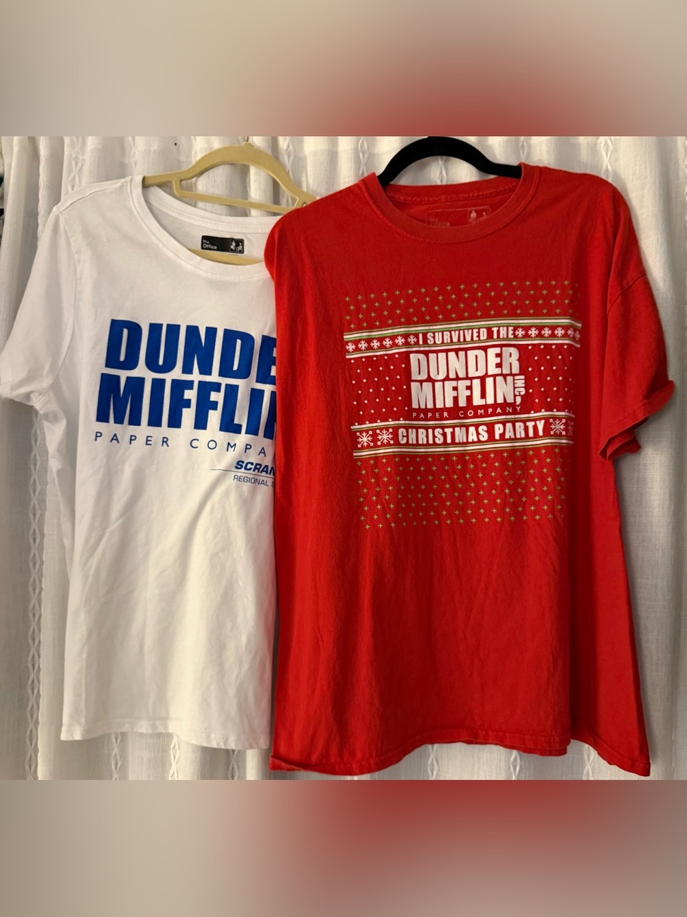 2 Dunder Mifflin “The Office” t-shirts. Original & Christmas party. Sz. XL